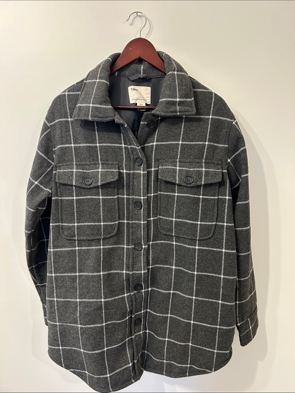 Tilley Charcoal Gray Windowpane Utility Shacket